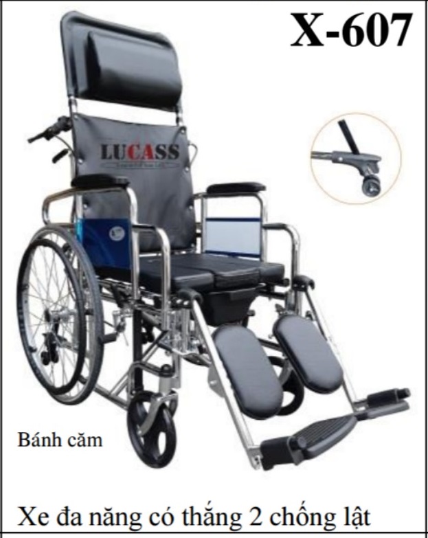 Xe lăn đa năng Lucass X607 mẫu mới 2021  ( 2 bánh xe chống lật)